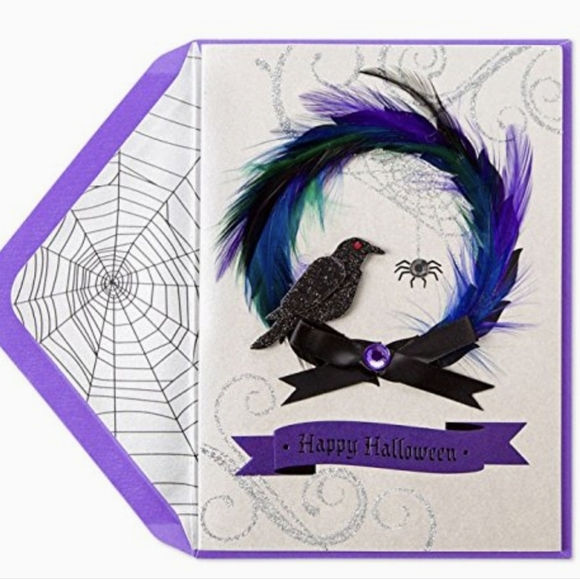 PAPYRUS Halloween Spooky feather & gem Wreath cards, includes 2 cards - Picture 1 of 9